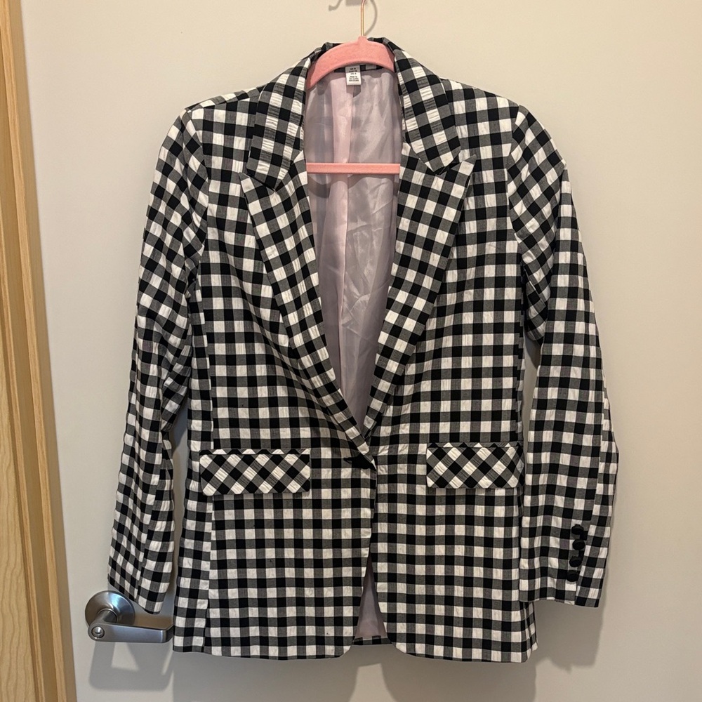 Black and White Topshop Checkered Blazer